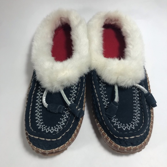 Lands' End Dark Navy Blue Slip On Embroidered Slippers Size 8 - Picture 2 of 12